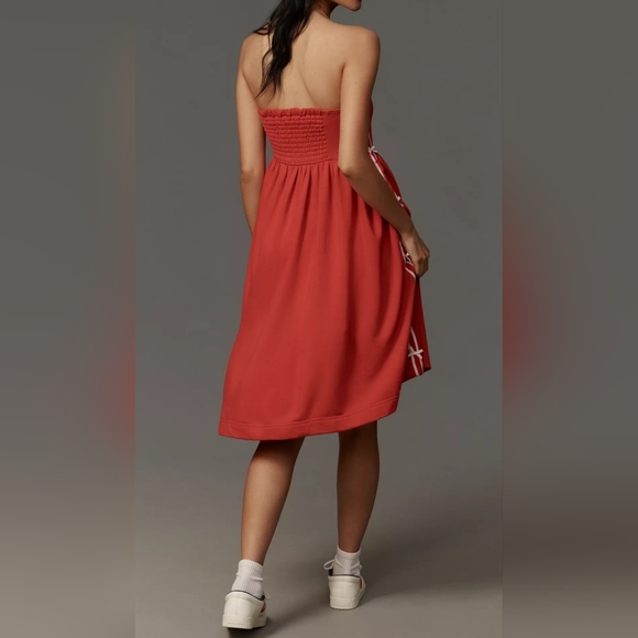 Anthropologie Terry Cloth Red Dress With Bow Accents - Picture 3 of 7